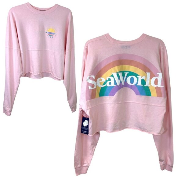 Sea World x Spirit Jersey - Women’s Oversized Crop-Top, Rainbow - Pink, Medium - Picture 1 of 16